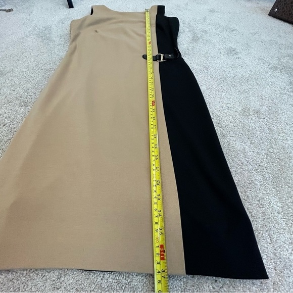 LAUREN Ralph Lauren camel tan brown black sleeveless buckle dress Sz 8 - Picture 11 of 15